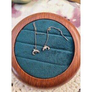 Sterling Silver Dolphin Threader Earrings Delicate Chain Ocean Animal Jewelry